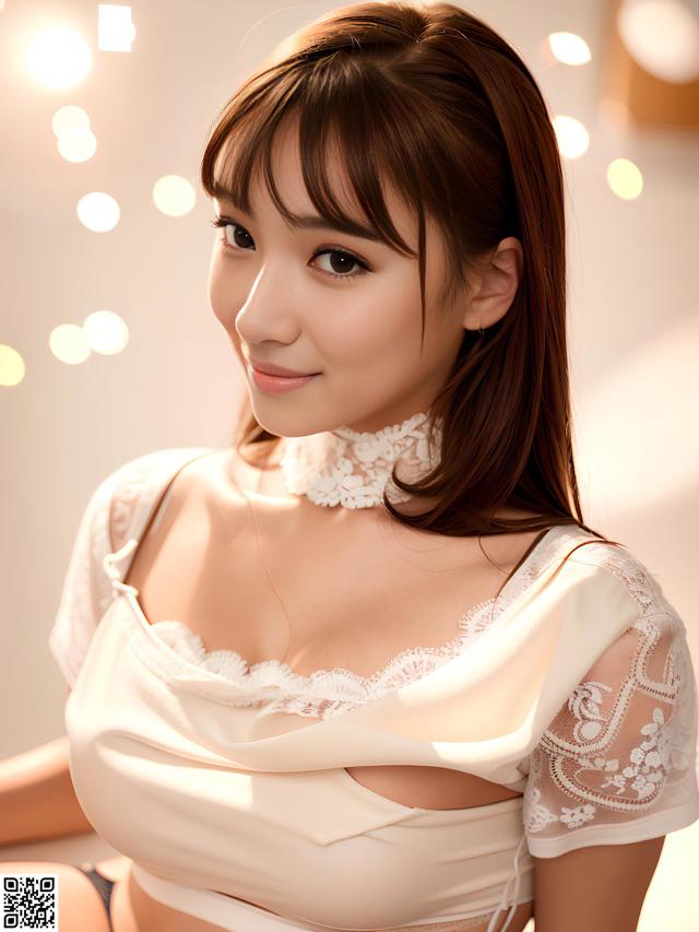A woman in a white top and black panties posing for a picture.